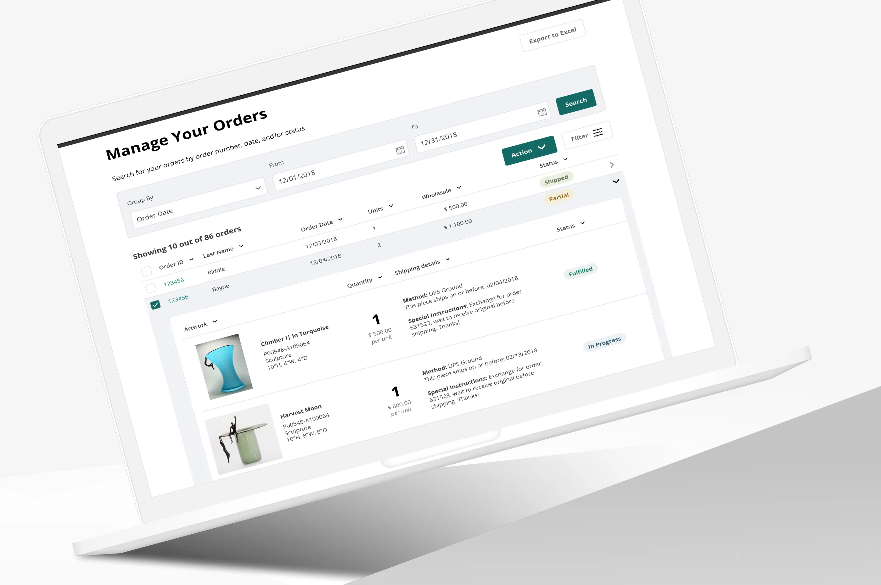 View order details without leaving the list.