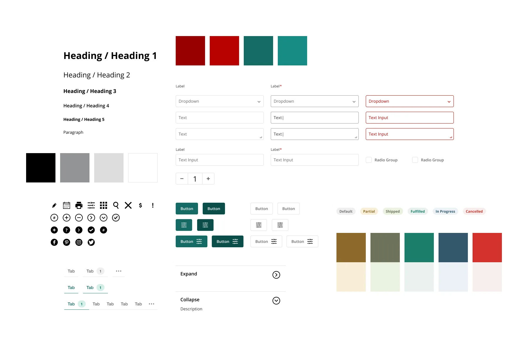 Color, inputs, buttons, typography, and other reusable components