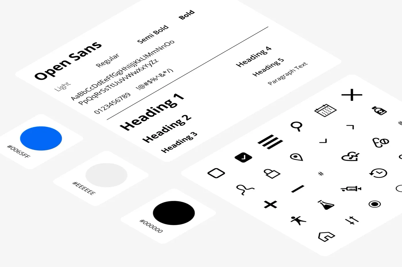 Type hierarchy, color palette and iconography.