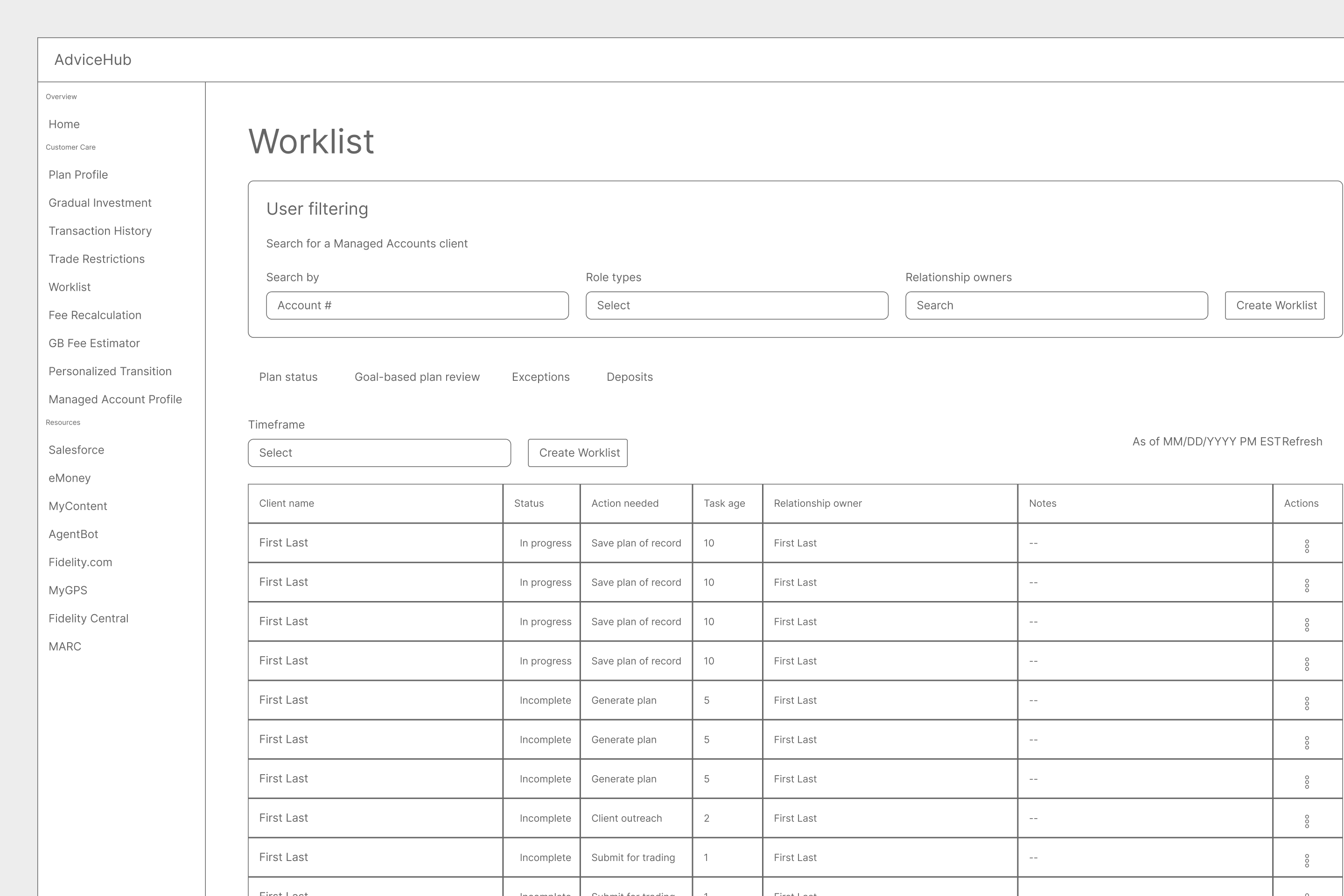 Explored filtering by role to consolidate client books and prioritize near/overdue actions.