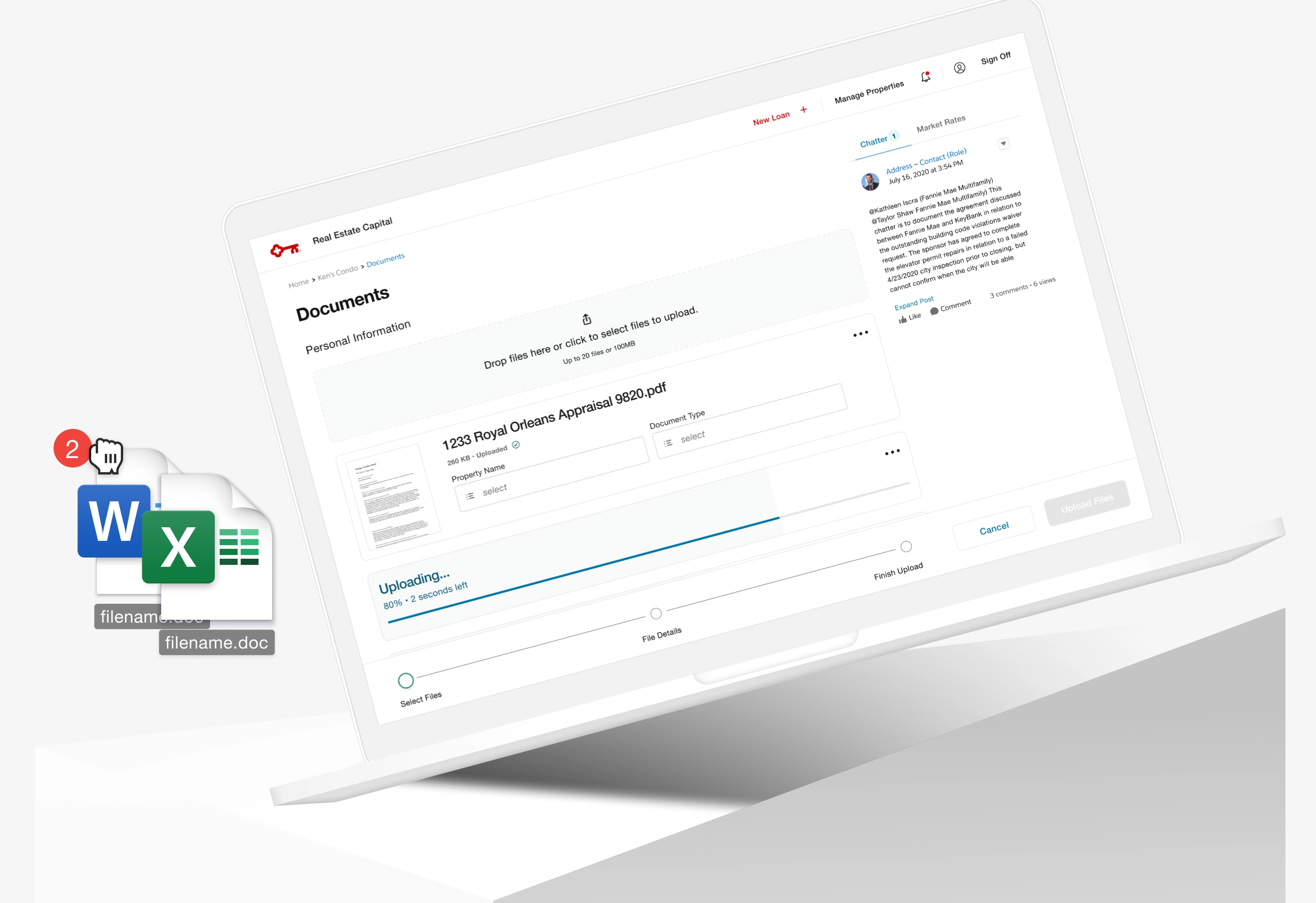Upload multiple files with versioning and document tracking.